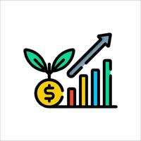 A dollar coin and a graph with an arrow vector