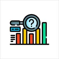 A magnifying glass and a bar graph with question mark vector