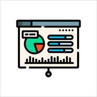 A flat line icon of a computer screen with a pie chart vector