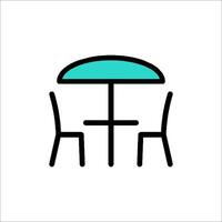 A restaurant table and chairs under an umbrella vector