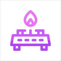 A purple icon of a stove with a flame vector