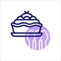 A pie with a fork and spoon icon vector