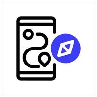 A phone with a map icon and a blue dot vector