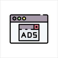 Ads on a computer screen with a red button vector