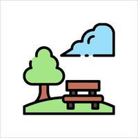 A park bench and tree with clouds in the background vector