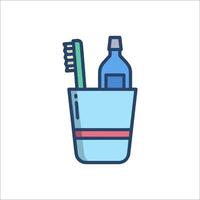Toothbrush and toothpaste in a cup icon vector