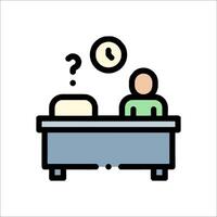 A man sitting at a desk with a clock above it vector