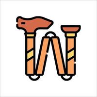 A hammer and a pair of wooden sticks are shown in a line vector