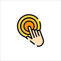 A hand pressing a button on a yellow circle vector