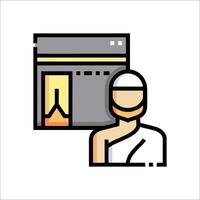 A man in a white robe is standing in front of a computer vector