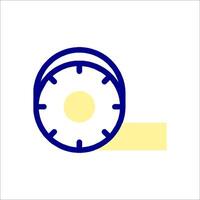 A blue and yellow sign with a clock on it vector