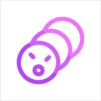A purple and pink icon of a face with an angry expression vector