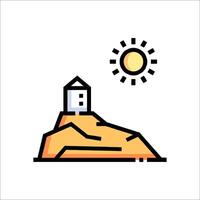 A house on a hill with the sun behind it vector