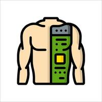 A man's torso with a green and yellow device on it vector