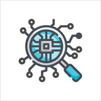 Magnifying glass icon with circuit board and circuit vector