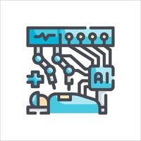 A robot is laying on a bed with a computer and other devices vector