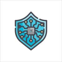 A blue shield with a circuit board inside vector