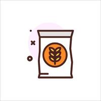A bag of flour icon with a wheat leaf vector