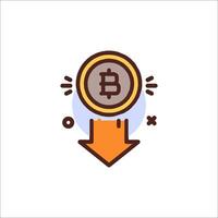 Bitcoin icon with an arrow pointing down vector
