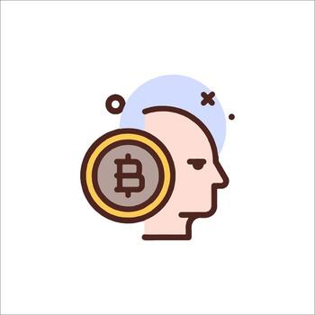 Bitcoin icon with a head and a bitcoin coin vector