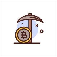 Bitcoin mining icon with hammer and coin vector