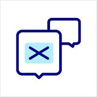 A blue speech bubble with an x on it vector