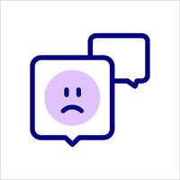 A purple speech bubble with a sad face vector