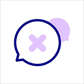 A purple speech bubble with an x and a speech bubble with a speech bubble vector