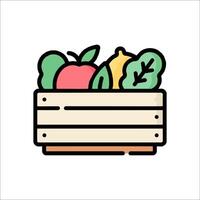 Fruit and vegetables in a wooden box icon vector