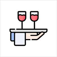 Wine waiter holding tray with two glasses on it vector