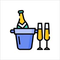 A bottle of champagne and two glasses in a bucket vector