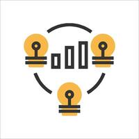 A flat icon of a light bulb with a bar graph vector