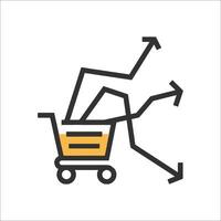 An icon of a shopping cart with arrows pointing down vector