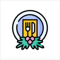 A fork and knife icon in a round frame vector