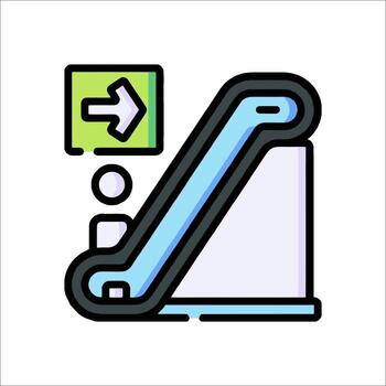 An escalator with a green arrow pointing to the left vector