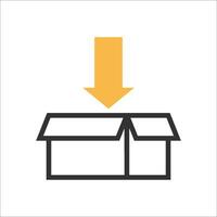 A box with an arrow pointing up and a yellow arrow pointing down vector