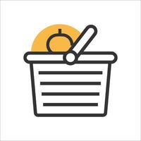 A basket with an apple in it and a sign that says 'basket' vector
