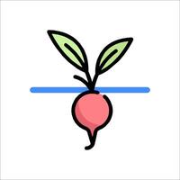 A cartoon radish with leaves on it vector