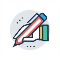 A hand holding a pen and writing on a paper vector