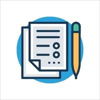 A pencil and paper icon with a check vector