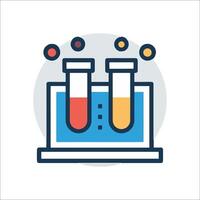 A laptop with two test tubes on it vector