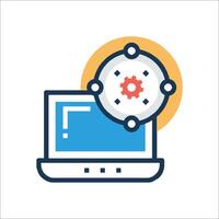 A laptop with gears and a clock icon vector