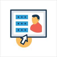 A person is holding a computer screen with an arrow pointing to it vector