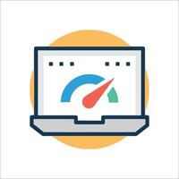 A laptop with a speedometer icon on it vector