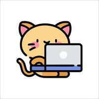 A cartoon cat sitting on a laptop computer vector