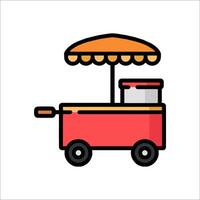 A food cart with an umbrella on top vector