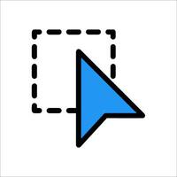 A blue arrow pointing to a square icon vector