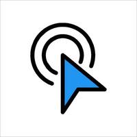 A blue arrow pointing to a blue icon vector
