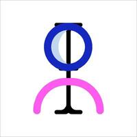 A pink and blue sign with a person standing in front of it vector