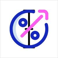 A flat icon of a clock with a circle and a pink and blue arrow vector
